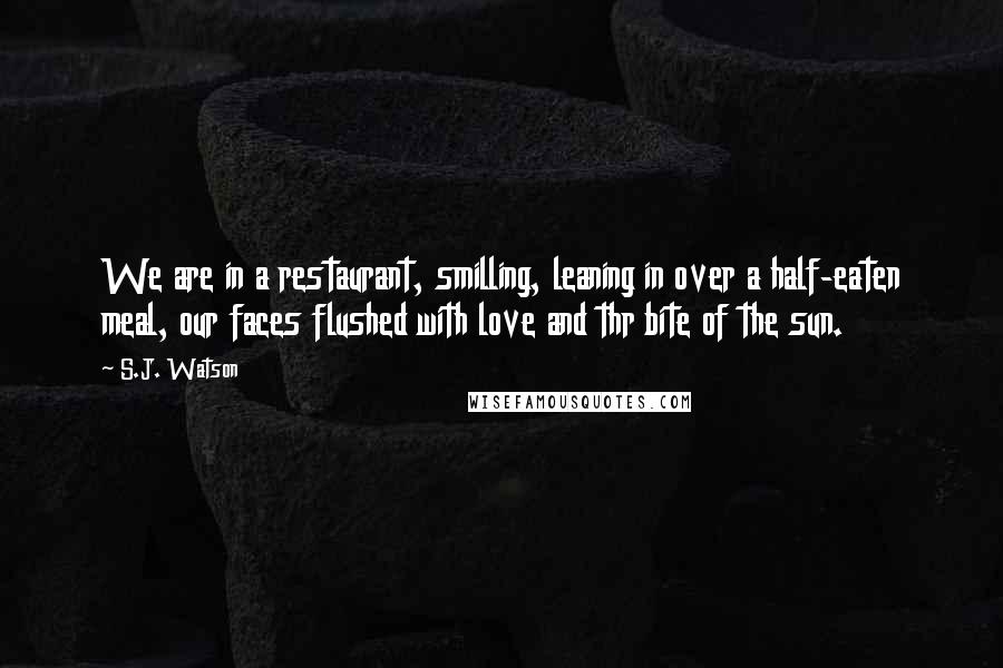 S.J. Watson Quotes: We are in a restaurant, smilling, leaning in over a half-eaten meal, our faces flushed with love and thr bite of the sun.