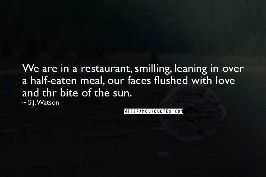 S.J. Watson Quotes: We are in a restaurant, smilling, leaning in over a half-eaten meal, our faces flushed with love and thr bite of the sun.