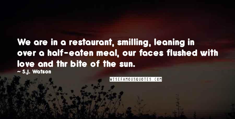 S.J. Watson Quotes: We are in a restaurant, smilling, leaning in over a half-eaten meal, our faces flushed with love and thr bite of the sun.