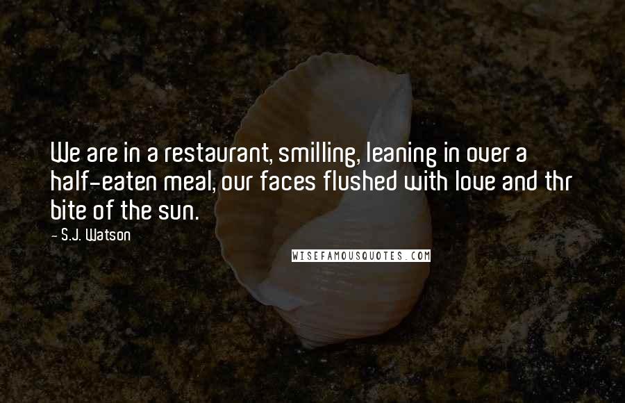 S.J. Watson Quotes: We are in a restaurant, smilling, leaning in over a half-eaten meal, our faces flushed with love and thr bite of the sun.