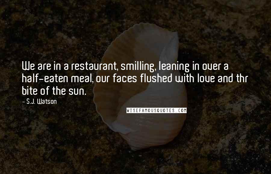 S.J. Watson Quotes: We are in a restaurant, smilling, leaning in over a half-eaten meal, our faces flushed with love and thr bite of the sun.