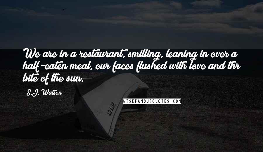 S.J. Watson Quotes: We are in a restaurant, smilling, leaning in over a half-eaten meal, our faces flushed with love and thr bite of the sun.