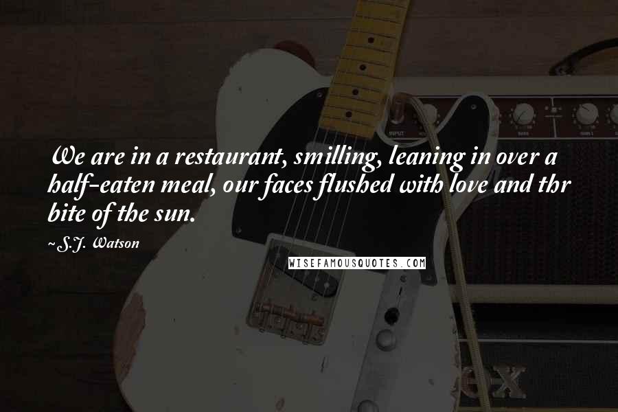 S.J. Watson Quotes: We are in a restaurant, smilling, leaning in over a half-eaten meal, our faces flushed with love and thr bite of the sun.