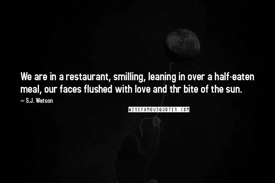 S.J. Watson Quotes: We are in a restaurant, smilling, leaning in over a half-eaten meal, our faces flushed with love and thr bite of the sun.