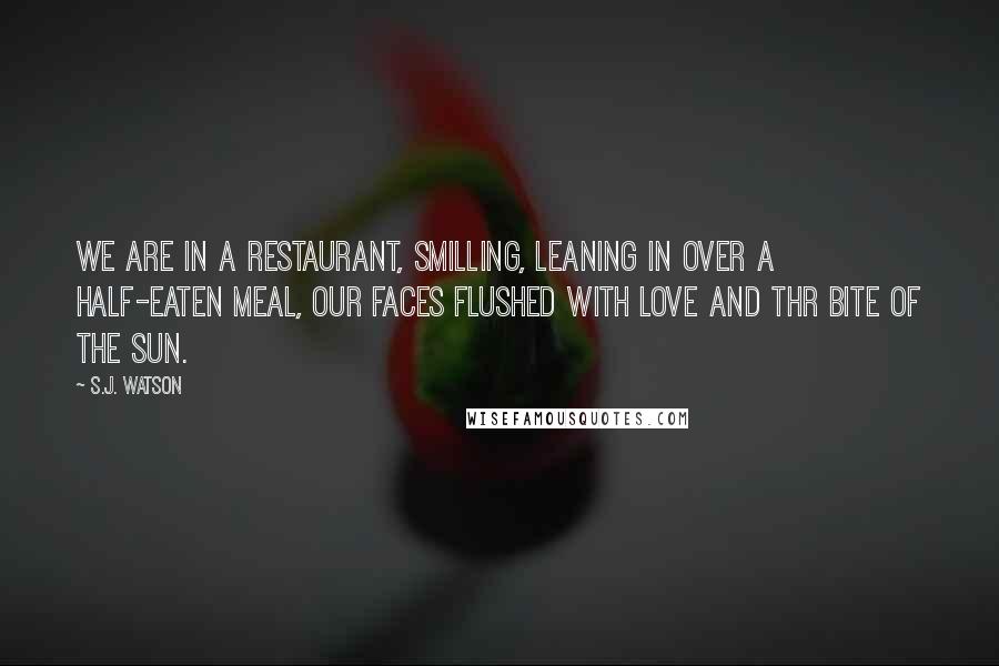 S.J. Watson Quotes: We are in a restaurant, smilling, leaning in over a half-eaten meal, our faces flushed with love and thr bite of the sun.