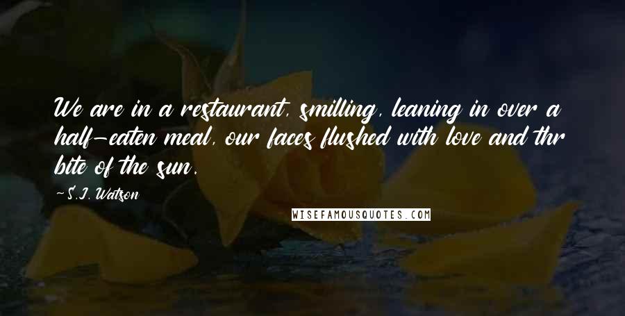 S.J. Watson Quotes: We are in a restaurant, smilling, leaning in over a half-eaten meal, our faces flushed with love and thr bite of the sun.