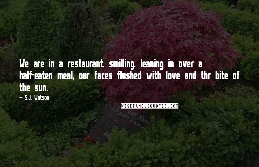 S.J. Watson Quotes: We are in a restaurant, smilling, leaning in over a half-eaten meal, our faces flushed with love and thr bite of the sun.