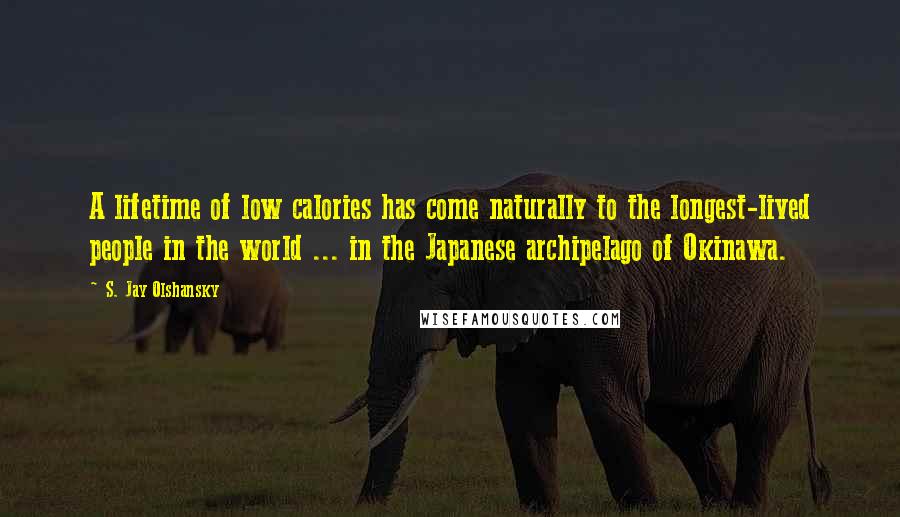 S. Jay Olshansky Quotes: A lifetime of low calories has come naturally to the longest-lived people in the world ... in the Japanese archipelago of Okinawa.