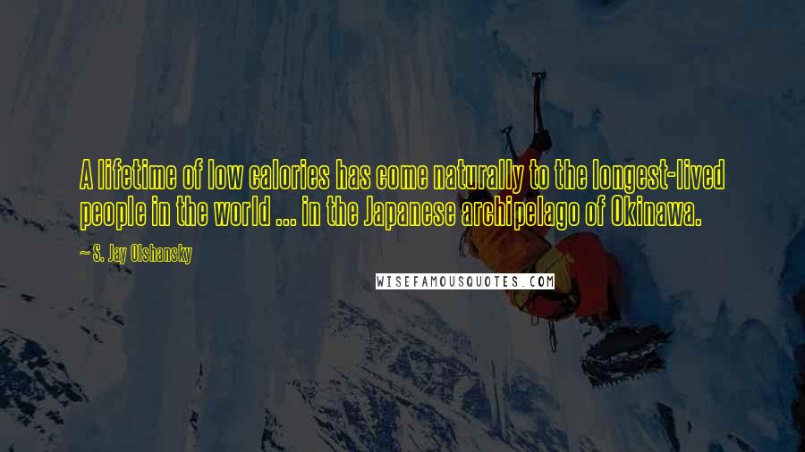 S. Jay Olshansky Quotes: A lifetime of low calories has come naturally to the longest-lived people in the world ... in the Japanese archipelago of Okinawa.