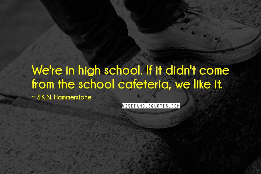 S.K.N. Hammerstone Quotes: We're in high school. If it didn't come from the school cafeteria, we like it.