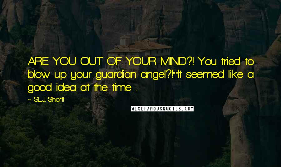 S.L.J. Shortt Quotes: ARE YOU OUT OF YOUR MIND?! You tried to blow up your guardian angel?!""It seemed like a good idea at the time ...
