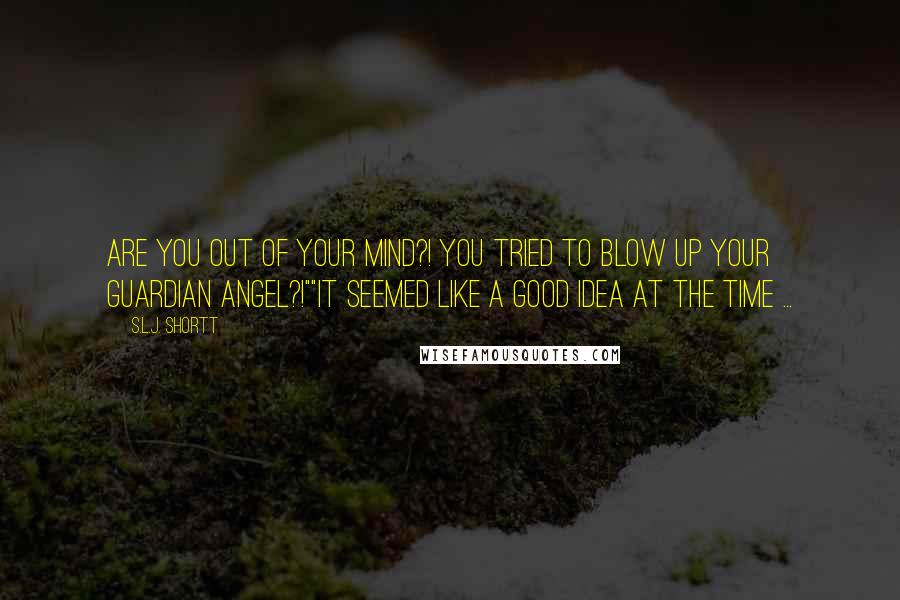 S.L.J. Shortt Quotes: ARE YOU OUT OF YOUR MIND?! You tried to blow up your guardian angel?!""It seemed like a good idea at the time ...