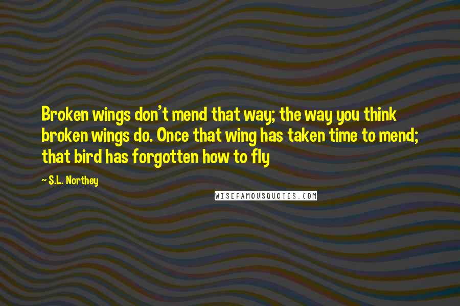 S.L. Northey Quotes: Broken wings don't mend that way; the way you think broken wings do. Once that wing has taken time to mend; that bird has forgotten how to fly