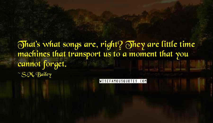 S.M. Bailey Quotes: That's what songs are, right? They are little time machines that transport us to a moment that you cannot forget.