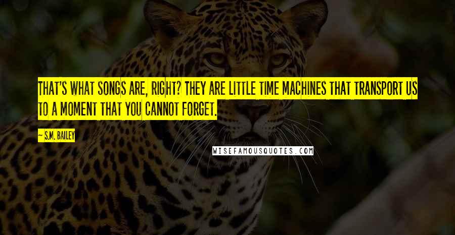 S.M. Bailey Quotes: That's what songs are, right? They are little time machines that transport us to a moment that you cannot forget.