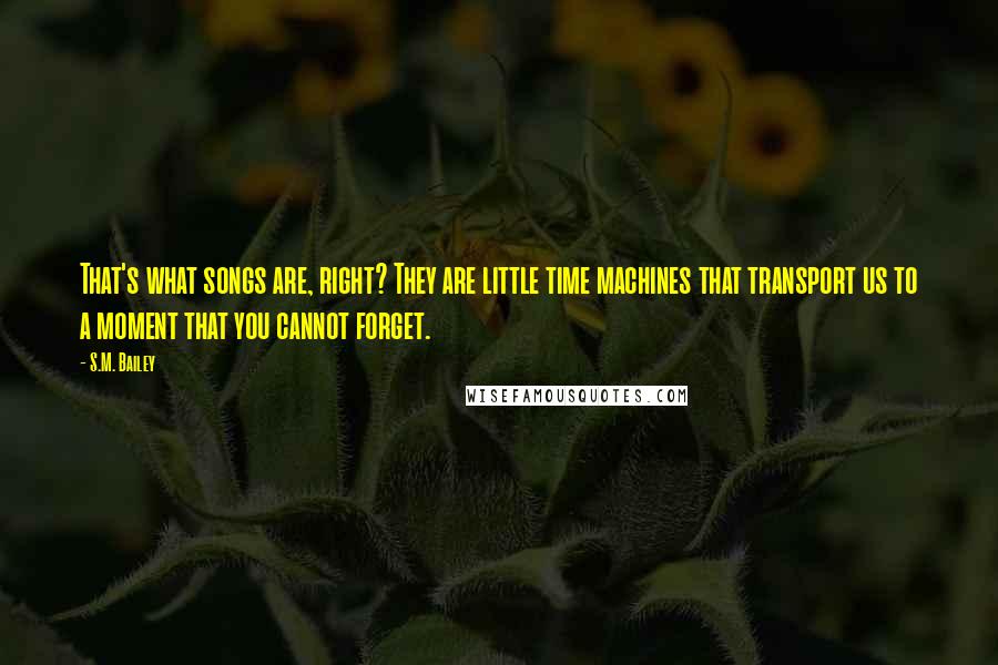 S.M. Bailey Quotes: That's what songs are, right? They are little time machines that transport us to a moment that you cannot forget.