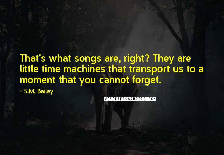 S.M. Bailey Quotes: That's what songs are, right? They are little time machines that transport us to a moment that you cannot forget.