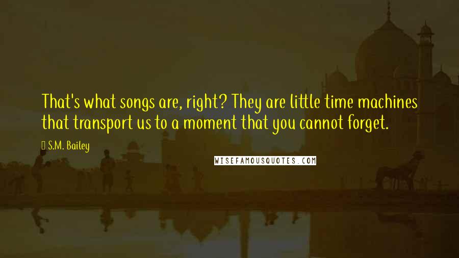 S.M. Bailey Quotes: That's what songs are, right? They are little time machines that transport us to a moment that you cannot forget.