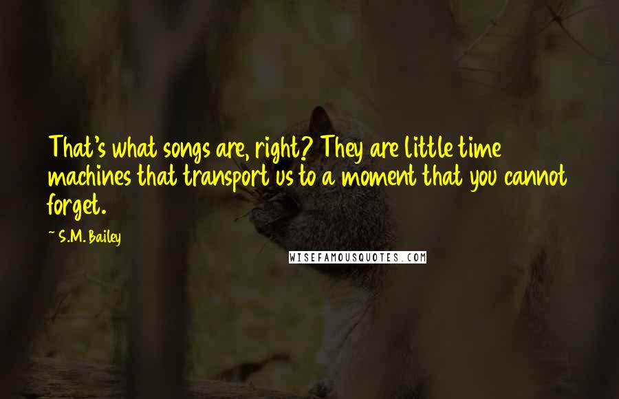 S.M. Bailey Quotes: That's what songs are, right? They are little time machines that transport us to a moment that you cannot forget.