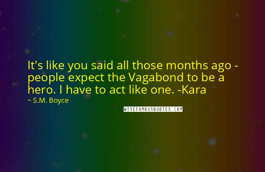 S.M. Boyce Quotes: It's like you said all those months ago - people expect the Vagabond to be a hero. I have to act like one. -Kara