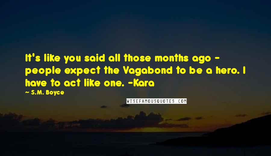 S.M. Boyce Quotes: It's like you said all those months ago - people expect the Vagabond to be a hero. I have to act like one. -Kara