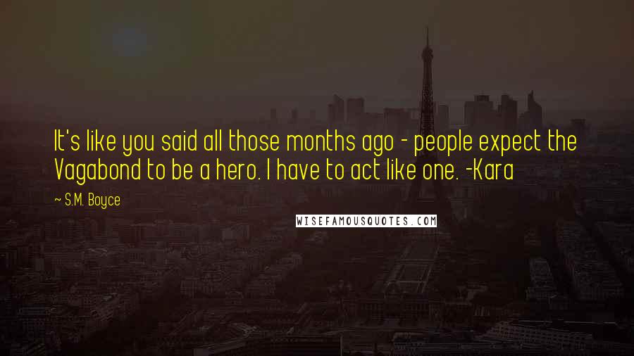 S.M. Boyce Quotes: It's like you said all those months ago - people expect the Vagabond to be a hero. I have to act like one. -Kara