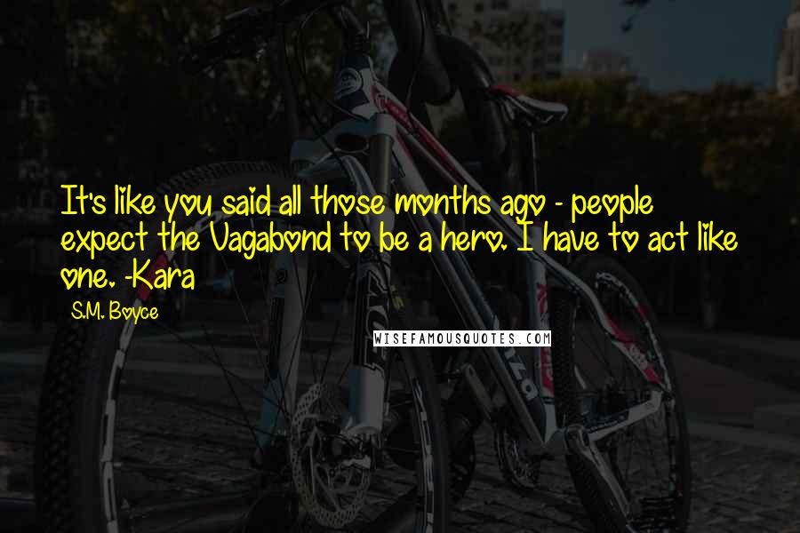 S.M. Boyce Quotes: It's like you said all those months ago - people expect the Vagabond to be a hero. I have to act like one. -Kara
