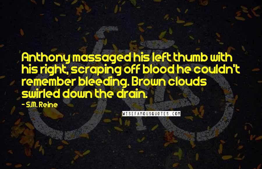 S.M. Reine Quotes: Anthony massaged his left thumb with his right, scraping off blood he couldn't remember bleeding. Brown clouds swirled down the drain.
