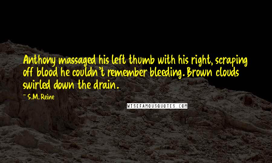 S.M. Reine Quotes: Anthony massaged his left thumb with his right, scraping off blood he couldn't remember bleeding. Brown clouds swirled down the drain.