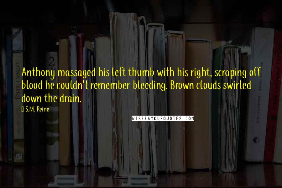 S.M. Reine Quotes: Anthony massaged his left thumb with his right, scraping off blood he couldn't remember bleeding. Brown clouds swirled down the drain.