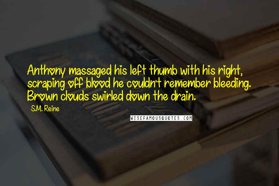 S.M. Reine Quotes: Anthony massaged his left thumb with his right, scraping off blood he couldn't remember bleeding. Brown clouds swirled down the drain.