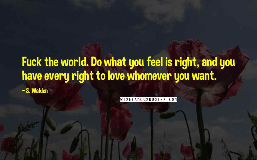 S. Walden Quotes: Fuck the world. Do what you feel is right, and you have every right to love whomever you want.