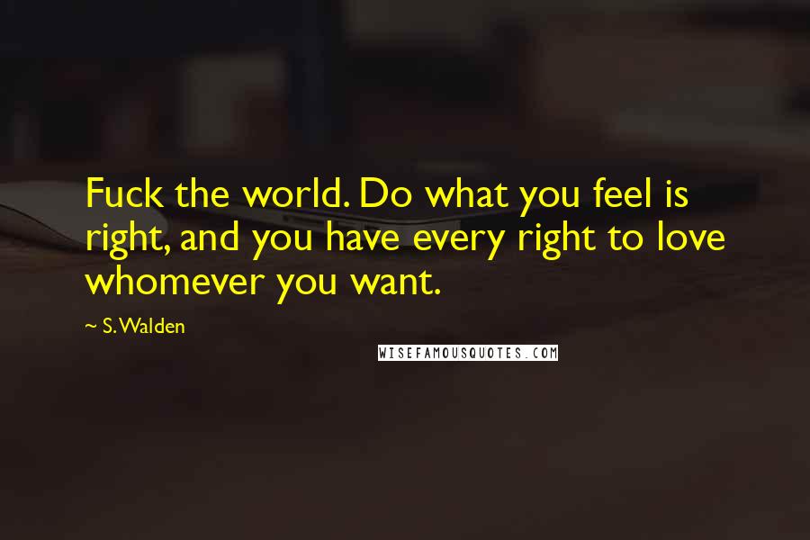 S. Walden Quotes: Fuck the world. Do what you feel is right, and you have every right to love whomever you want.