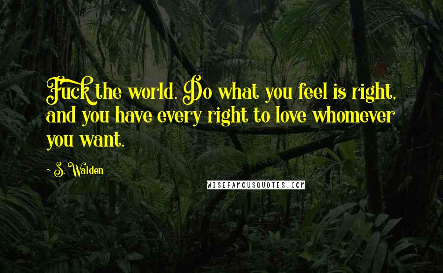 S. Walden Quotes: Fuck the world. Do what you feel is right, and you have every right to love whomever you want.