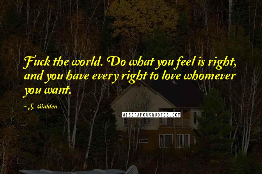 S. Walden Quotes: Fuck the world. Do what you feel is right, and you have every right to love whomever you want.