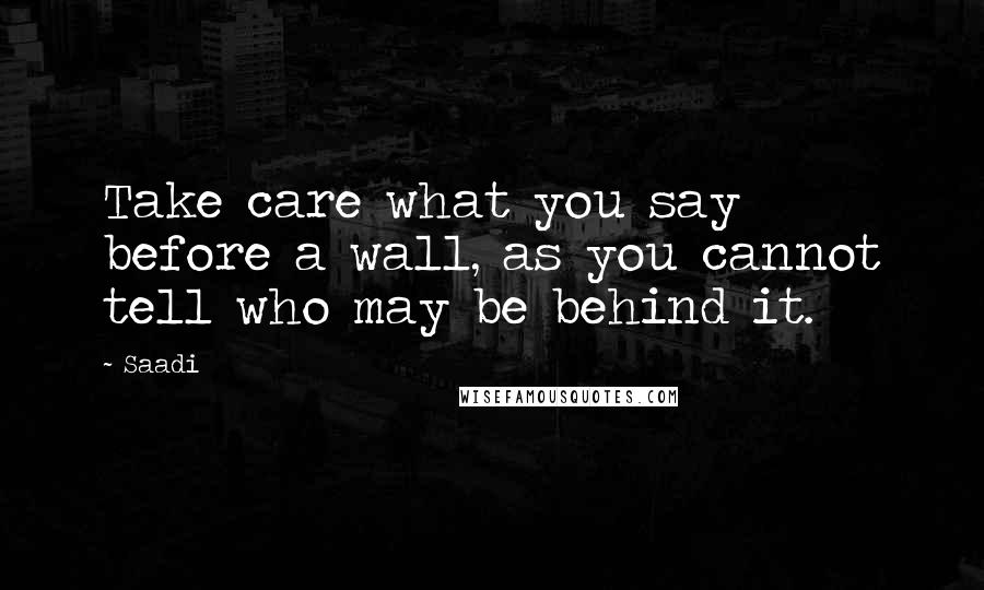 Saadi Quotes: Take care what you say before a wall, as you cannot tell who may be behind it.