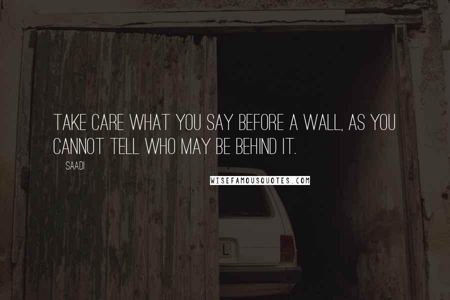 Saadi Quotes: Take care what you say before a wall, as you cannot tell who may be behind it.