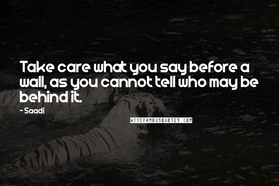 Saadi Quotes: Take care what you say before a wall, as you cannot tell who may be behind it.