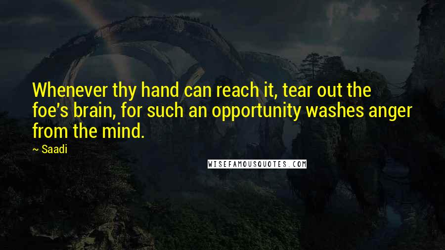 Saadi Quotes: Whenever thy hand can reach it, tear out the foe's brain, for such an opportunity washes anger from the mind.