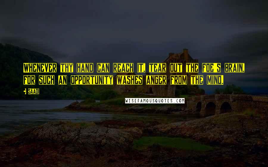 Saadi Quotes: Whenever thy hand can reach it, tear out the foe's brain, for such an opportunity washes anger from the mind.