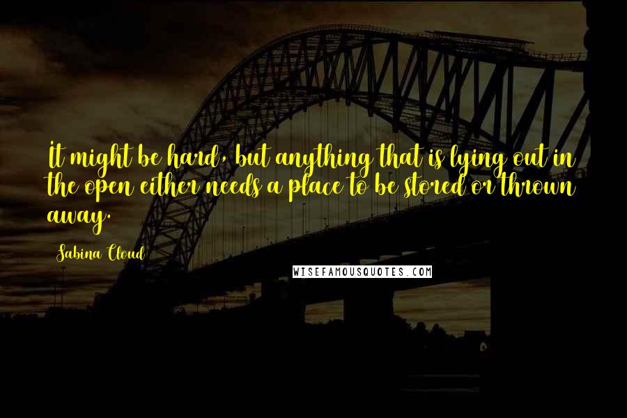 Sabina Cloud Quotes: It might be hard, but anything that is lying out in the open either needs a place to be stored or thrown away.