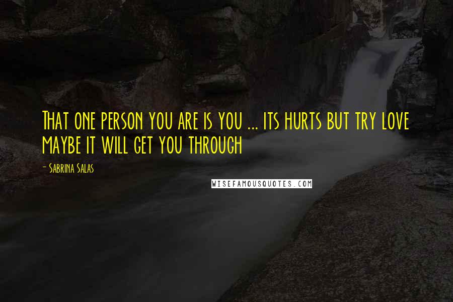 Sabrina Salas Quotes: That one person you are is you ... its hurts but try love maybe it will get you through