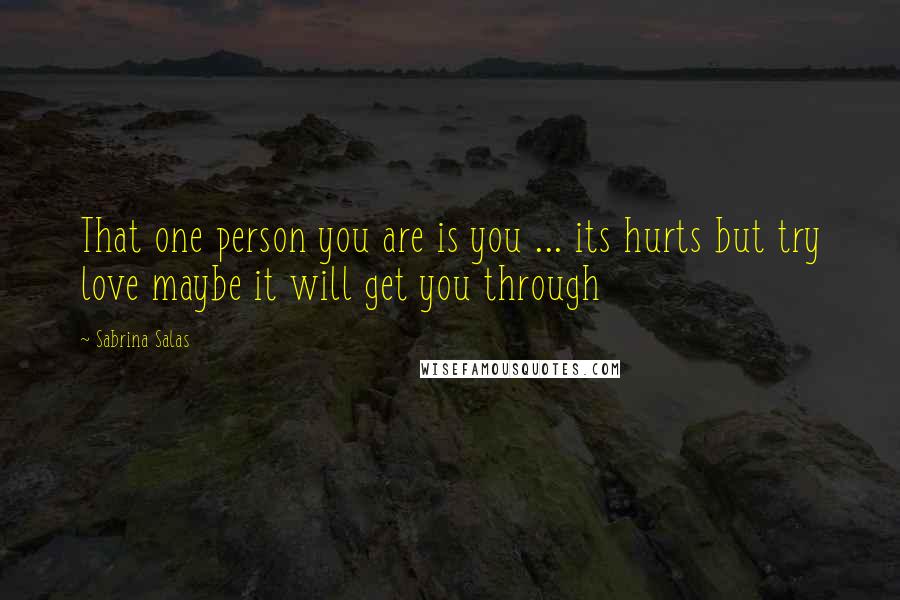 Sabrina Salas Quotes: That one person you are is you ... its hurts but try love maybe it will get you through