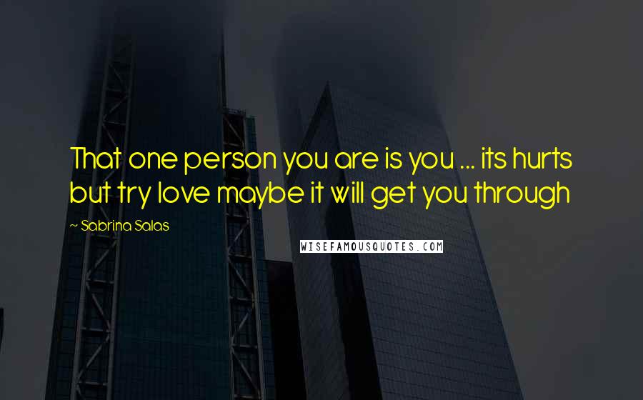 Sabrina Salas Quotes: That one person you are is you ... its hurts but try love maybe it will get you through