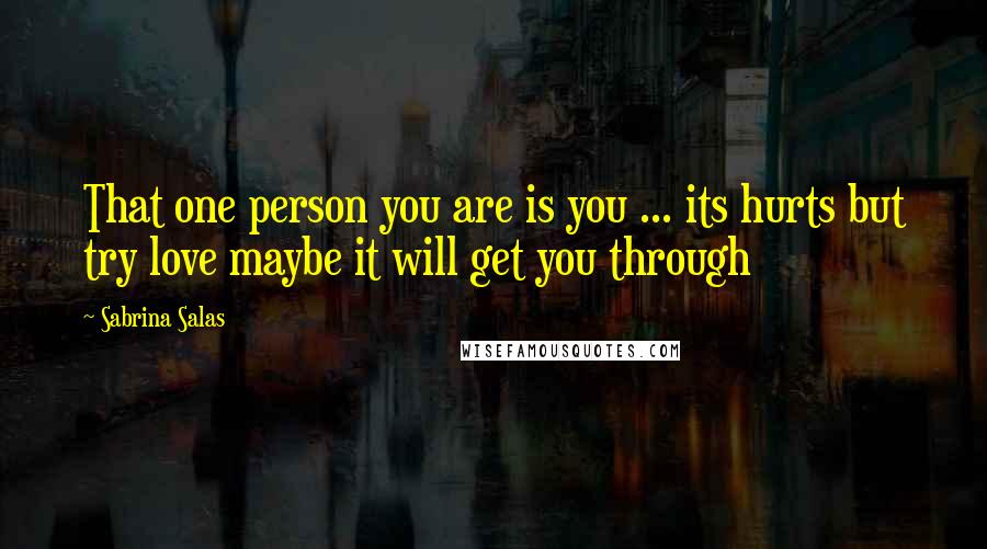 Sabrina Salas Quotes: That one person you are is you ... its hurts but try love maybe it will get you through