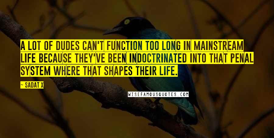 Sadat X Quotes: A lot of dudes can't function too long in mainstream life because they've been indoctrinated into that penal system where that shapes their life.