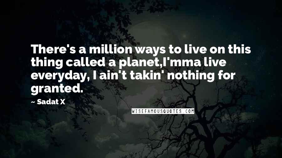 Sadat X Quotes: There's a million ways to live on this thing called a planet,I'mma live everyday, I ain't takin' nothing for granted.