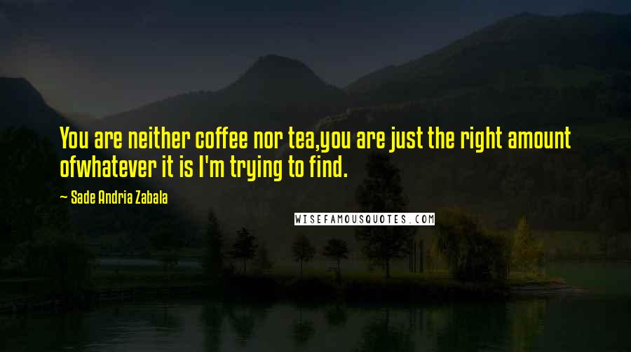 Sade Andria Zabala Quotes: You are neither coffee nor tea,you are just the right amount ofwhatever it is I'm trying to find.