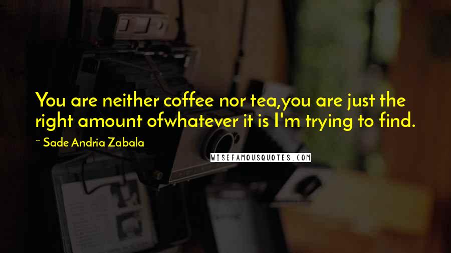 Sade Andria Zabala Quotes: You are neither coffee nor tea,you are just the right amount ofwhatever it is I'm trying to find.