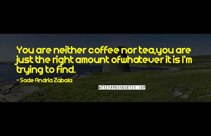 Sade Andria Zabala Quotes: You are neither coffee nor tea,you are just the right amount ofwhatever it is I'm trying to find.